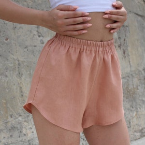 Linen shorts for women in peach quartz ISLA