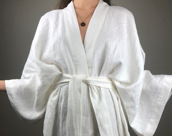 Linen kimono robe with belt / Bridesmaid gift One size XS-XL