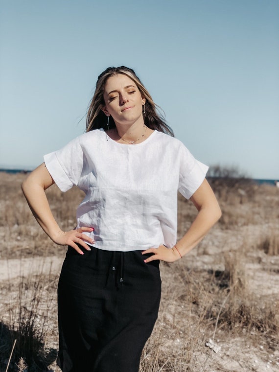 Linen Boxy Tee / Linen Box Top / Casual 