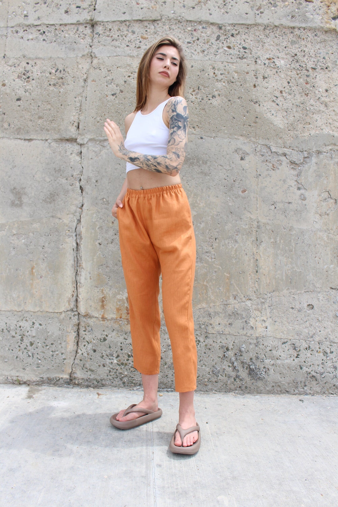 Orange Linen Pants / Linen Trousers / Linen Summer Pants With Etsy