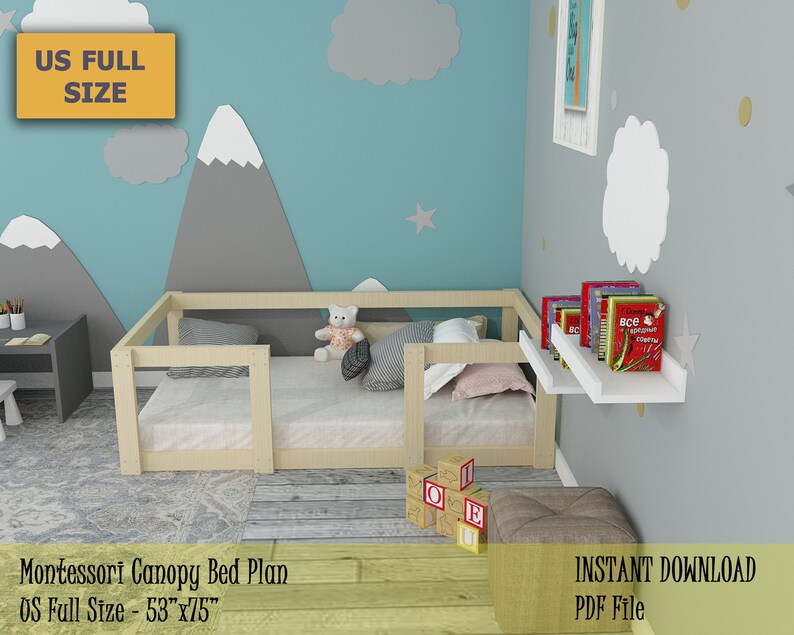 Montessori Bed Canopy Bed Plan Full Bed Frame DIY Toddler Etsy