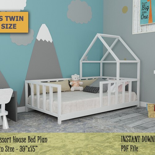Montessori House Bed Plan Toddler Twin Bed Frame Wooden Bed Etsy