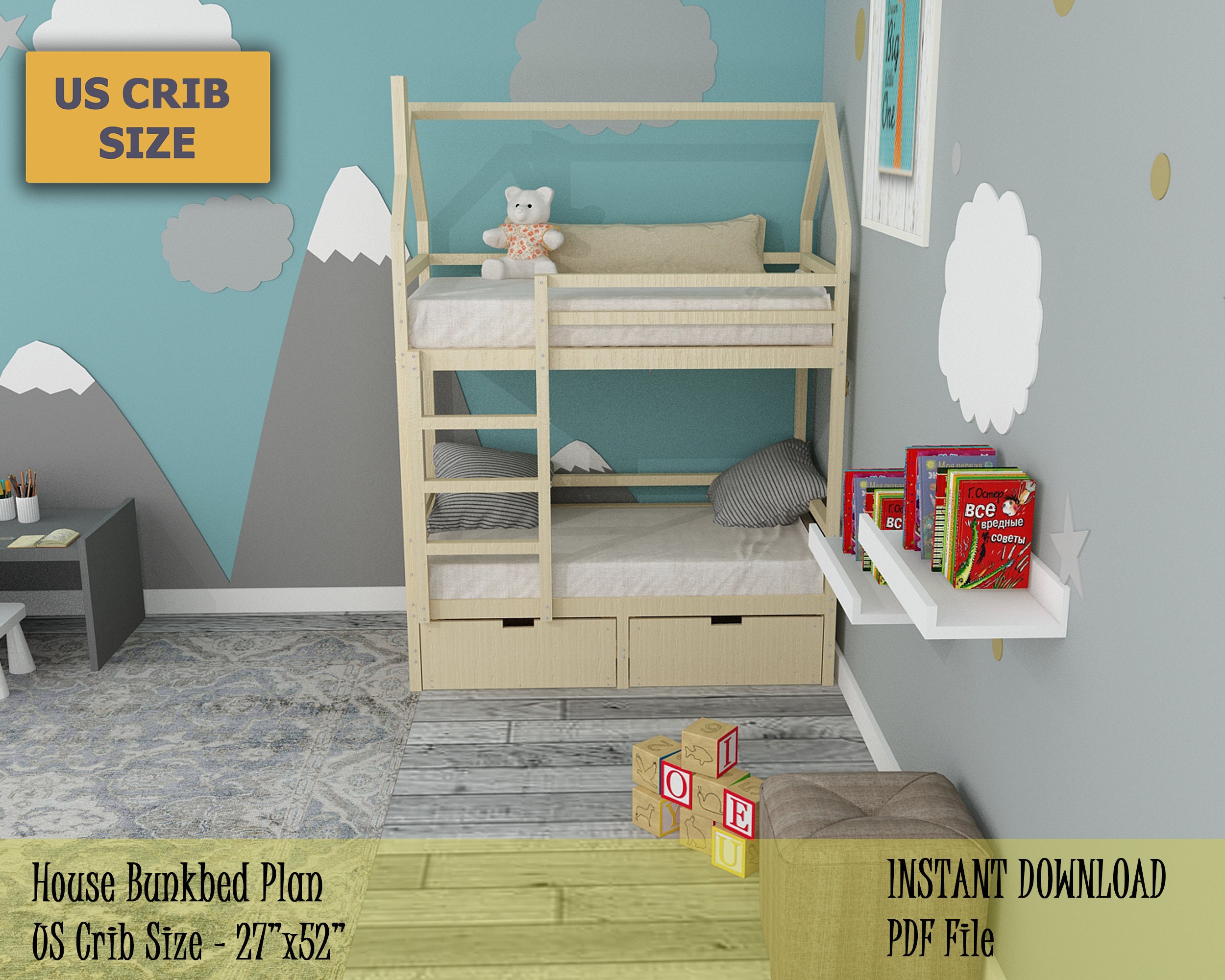 Toddler Bunk Bed Plan Crib size house bunk bed Easy and Etsy