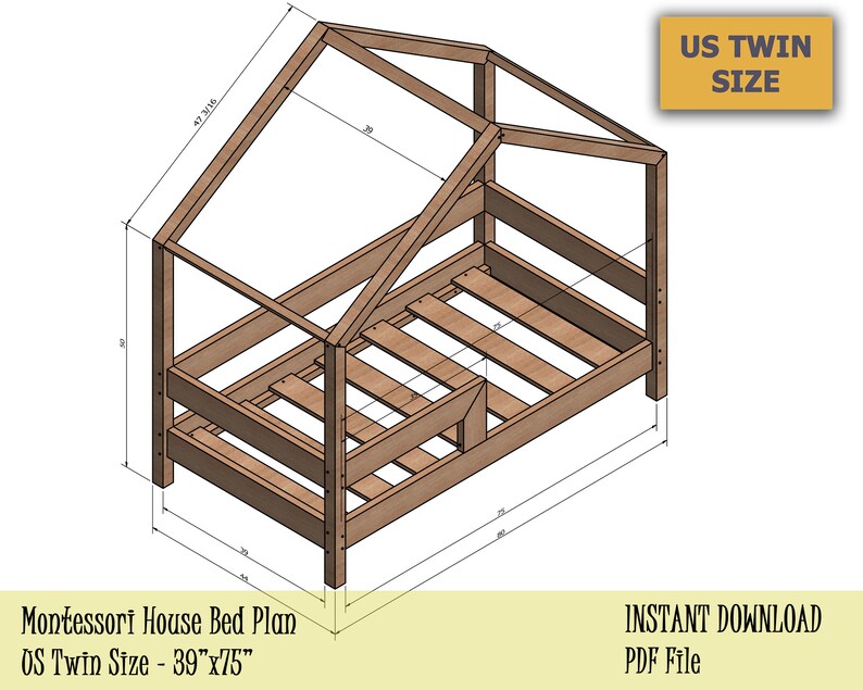 Montessori Bed Twin Bed Plan Toddler Bed House Bed Etsy