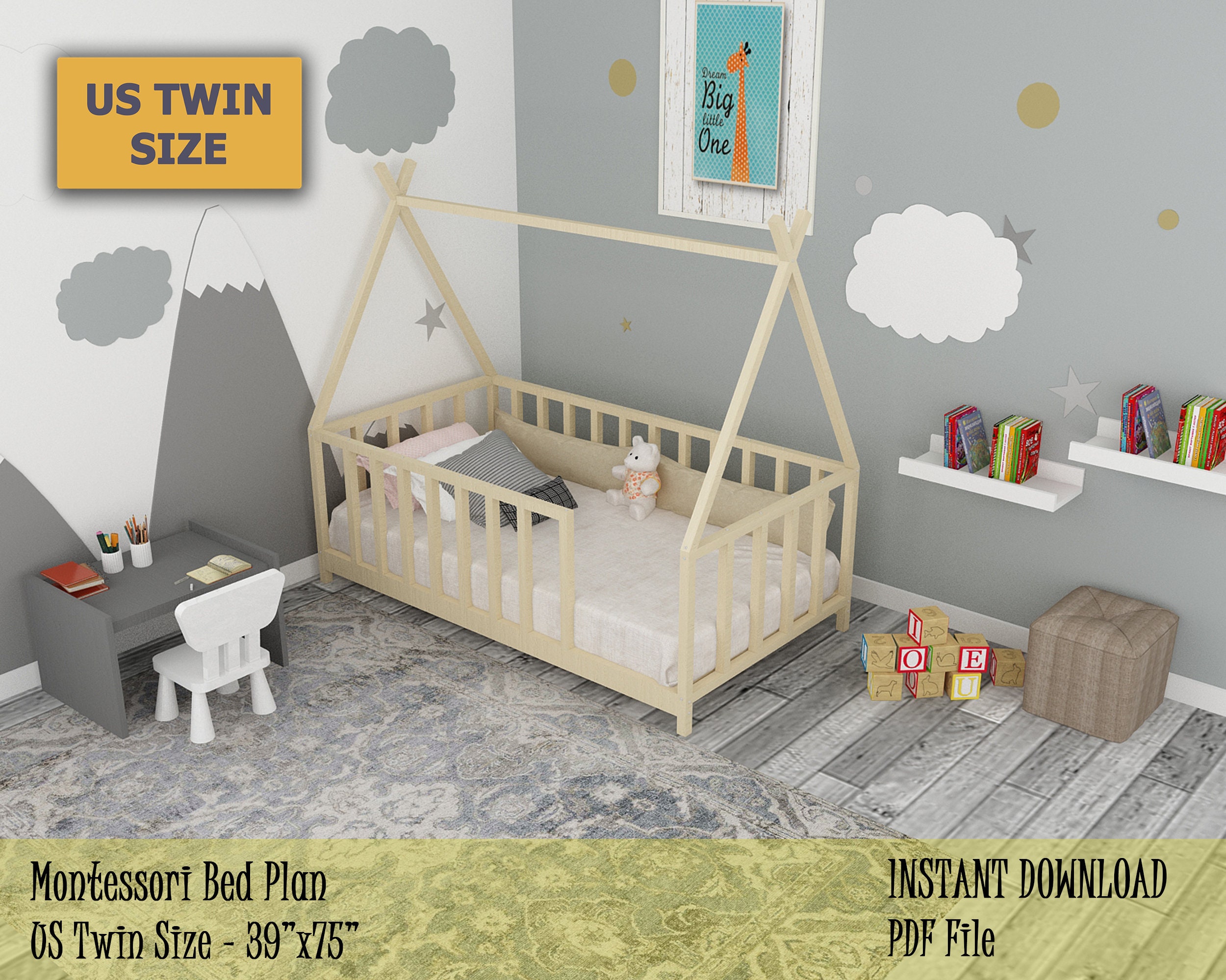Montessori Twin Toddler House Bed Plan Wooden Twin Bed Frame