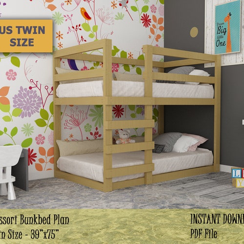 Toddler Bunk Bed Plan Twin Bed Montessori Bed DIY Wood Bunk Etsy