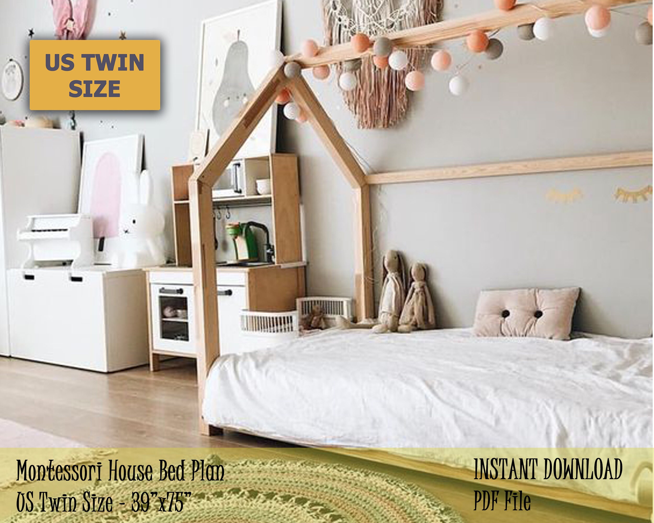 Montessori Toddler House Bed Frame US Twin Size Kids Bed Etsy Canada