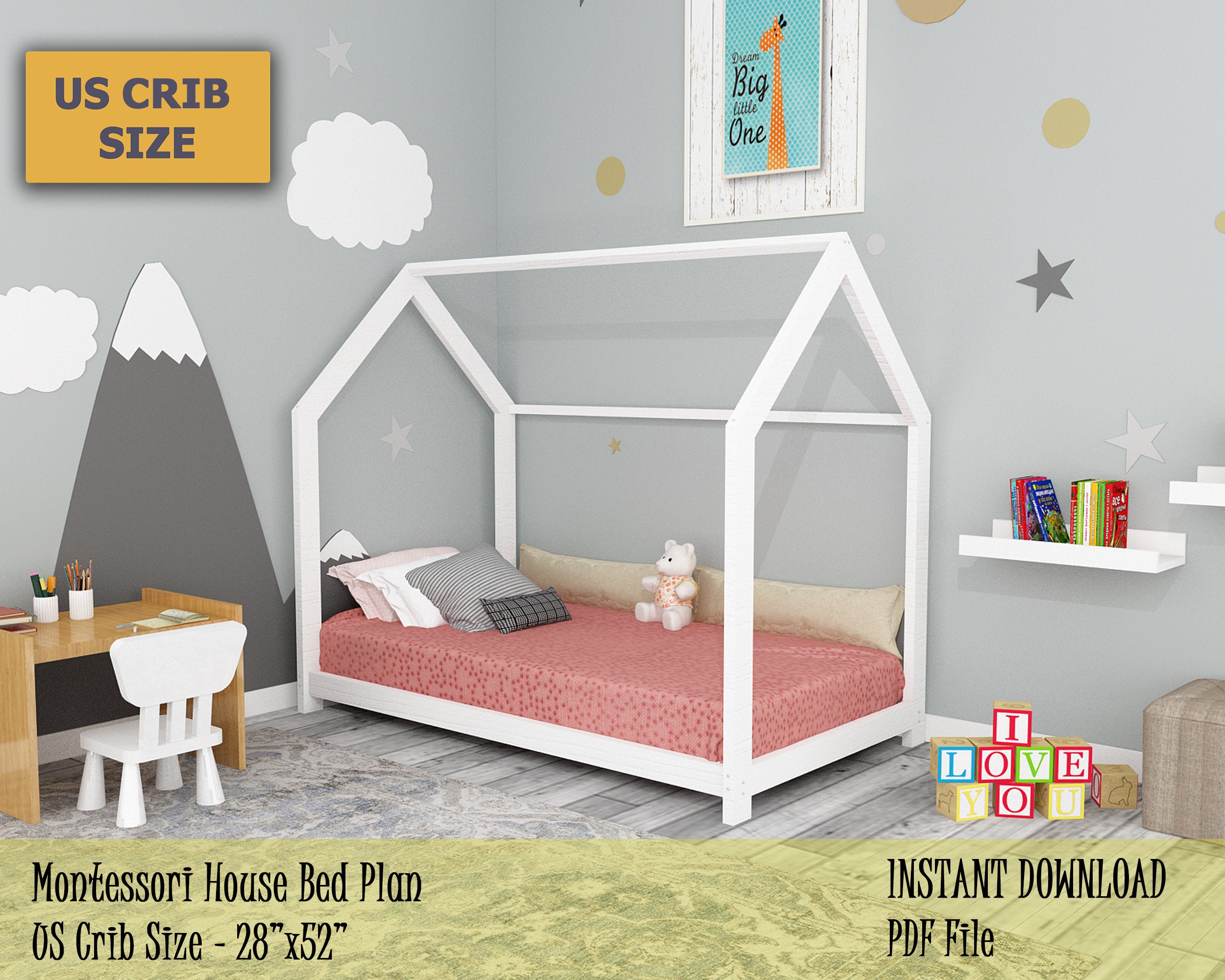 Toddler Bed Plan US Crib Size Montessori Bed Easy and Etsy