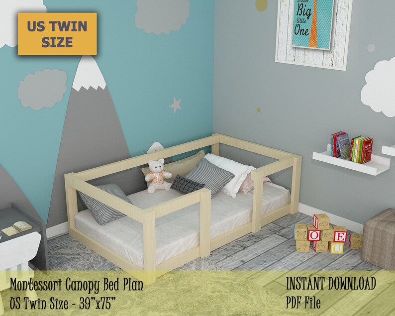 Montessori Canopy Bed Plan Twin Bed Frame Easy and | Etsy