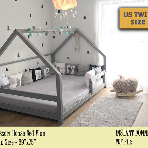 Montessori Bed Twin Plan Toddler House Frame - Toddler Bed Diy House Montessori Bed Twin Plan Toddler House Frame - Toddler Bed Diy House