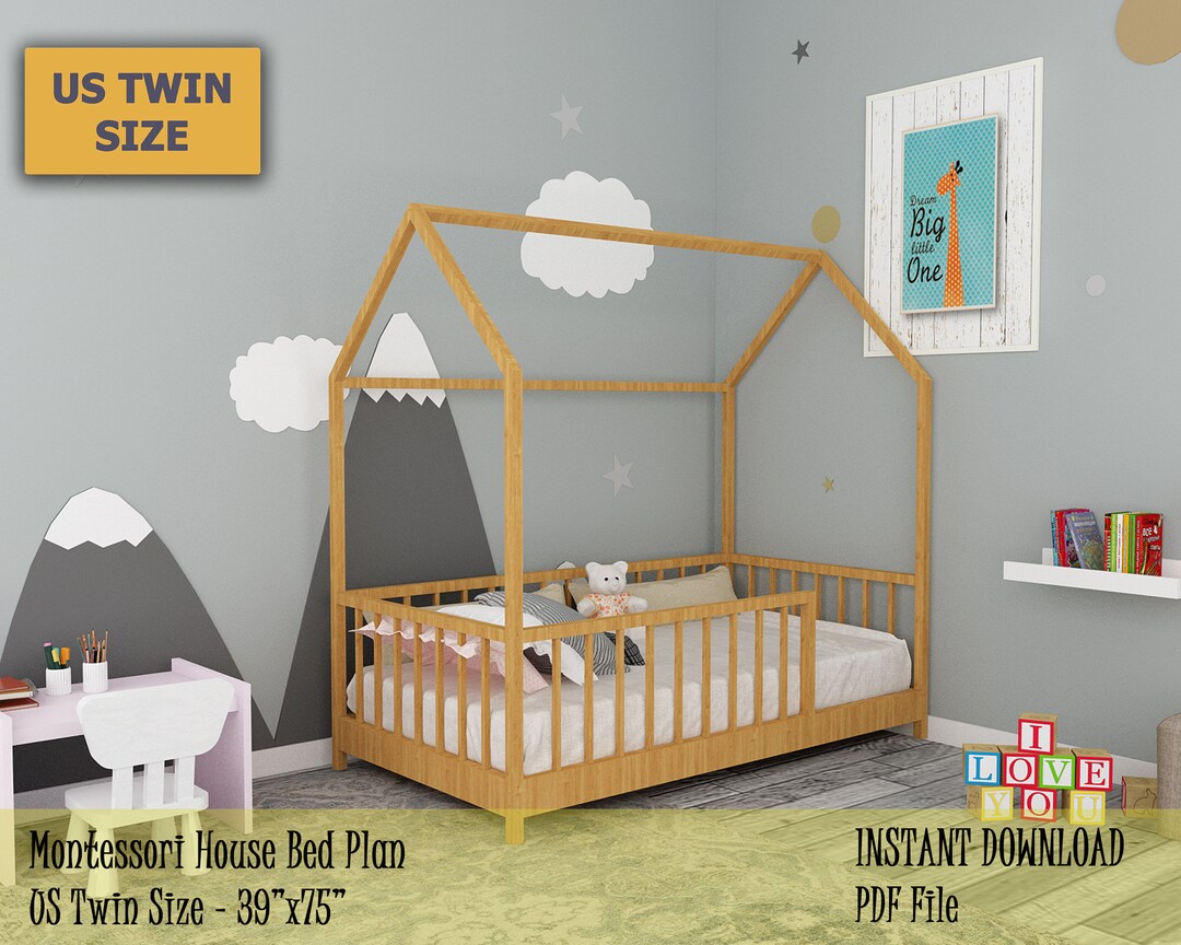Montessori Twin Toddler House Bed Plan Wooden Twin Bed Frame Etsy