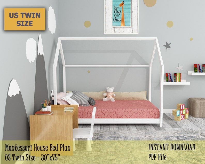 Kids House Bed Frame Plan US Twin Size Montessori Bed Easy Etsy UK