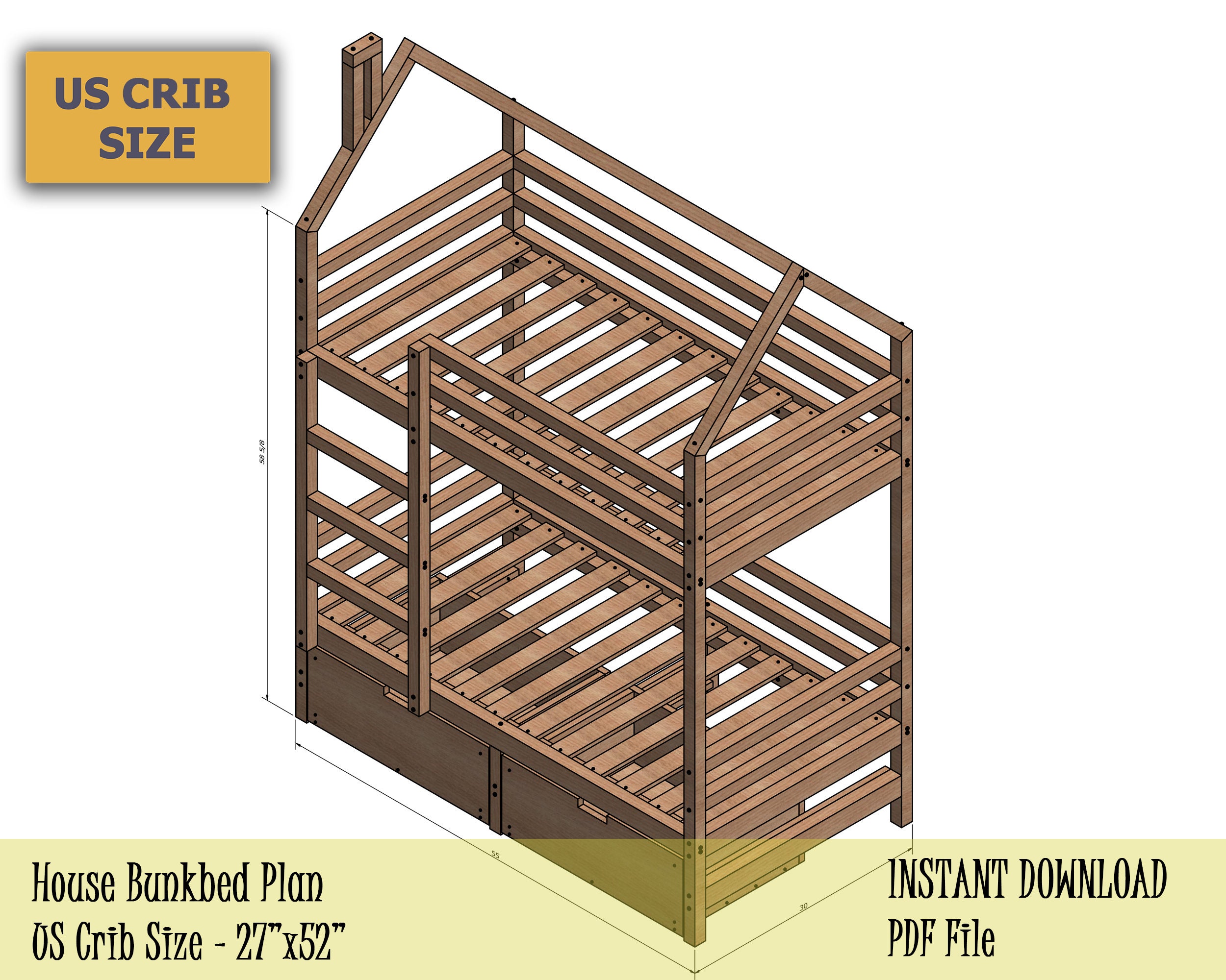 Toddler Bunk Bed Plan Crib Size House Bunk Bed Easy and Etsy