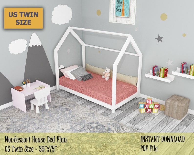 Kids House Bed Frame Plan US Twin Size Montessori Bed Easy Etsy UK