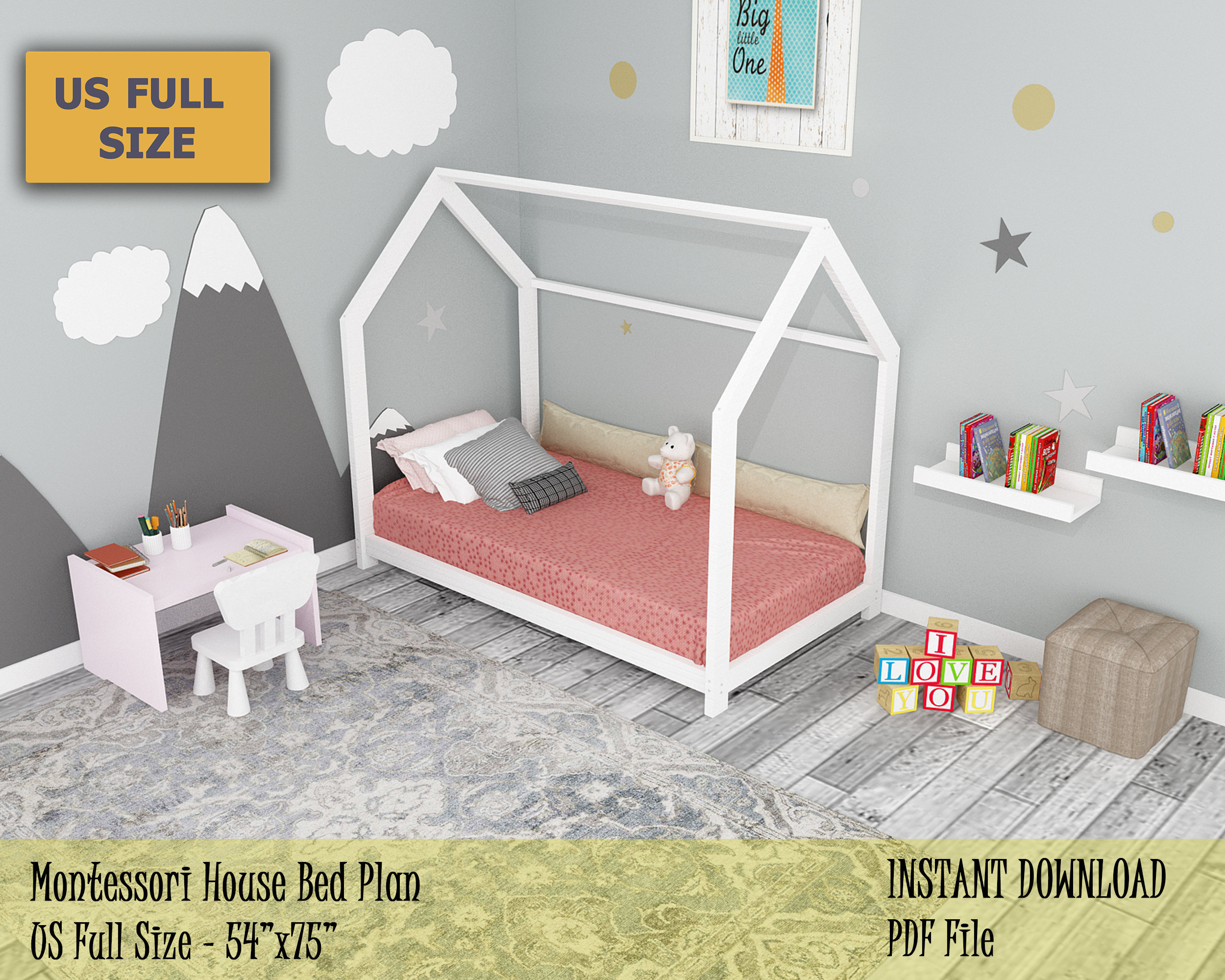 Toddler House Bed Frame US Full Size Montessori Bed Plan   Etsy.de
