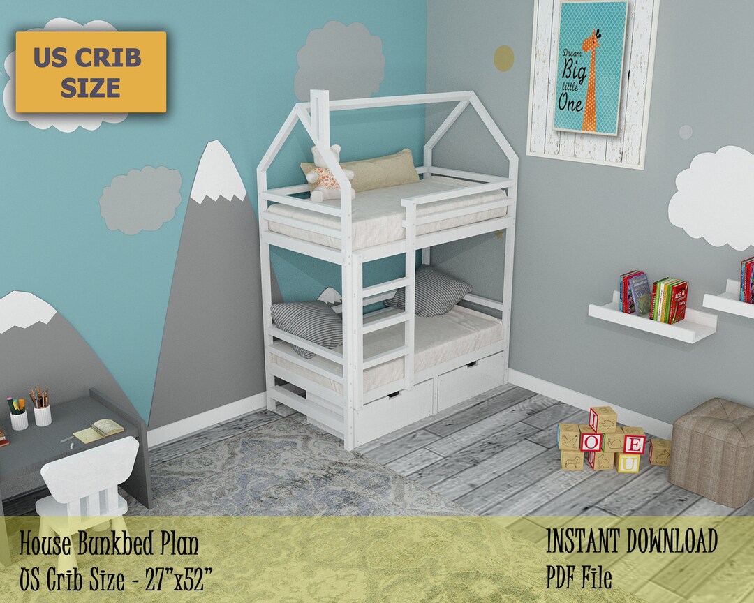 Toddler House Bunk Bed Plan Crib Size Bunk Bed Easy and Etsy
