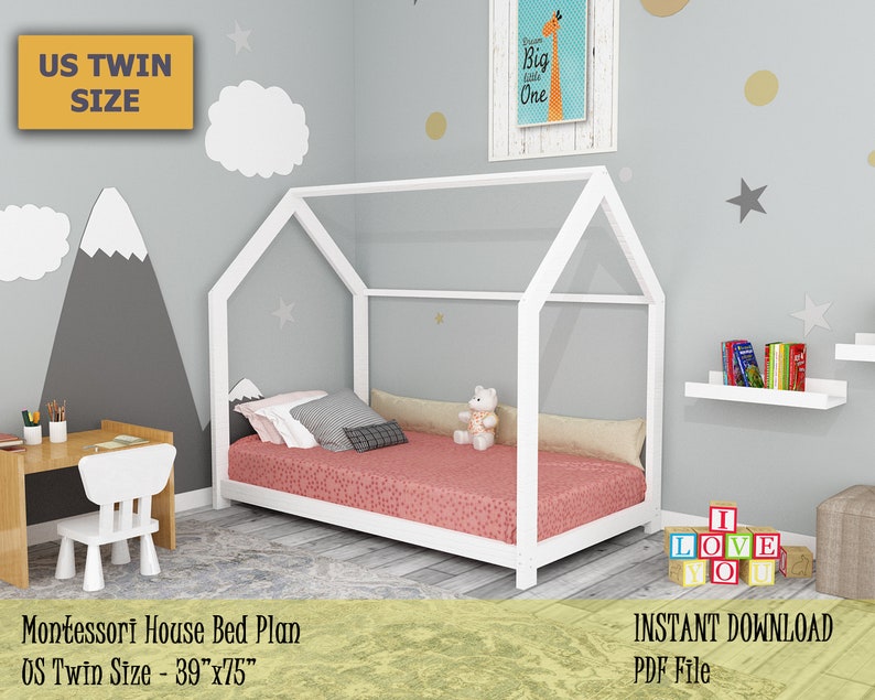 Kids House Bed Frame Plan US Twin Size Montessori Bed Easy Etsy UK