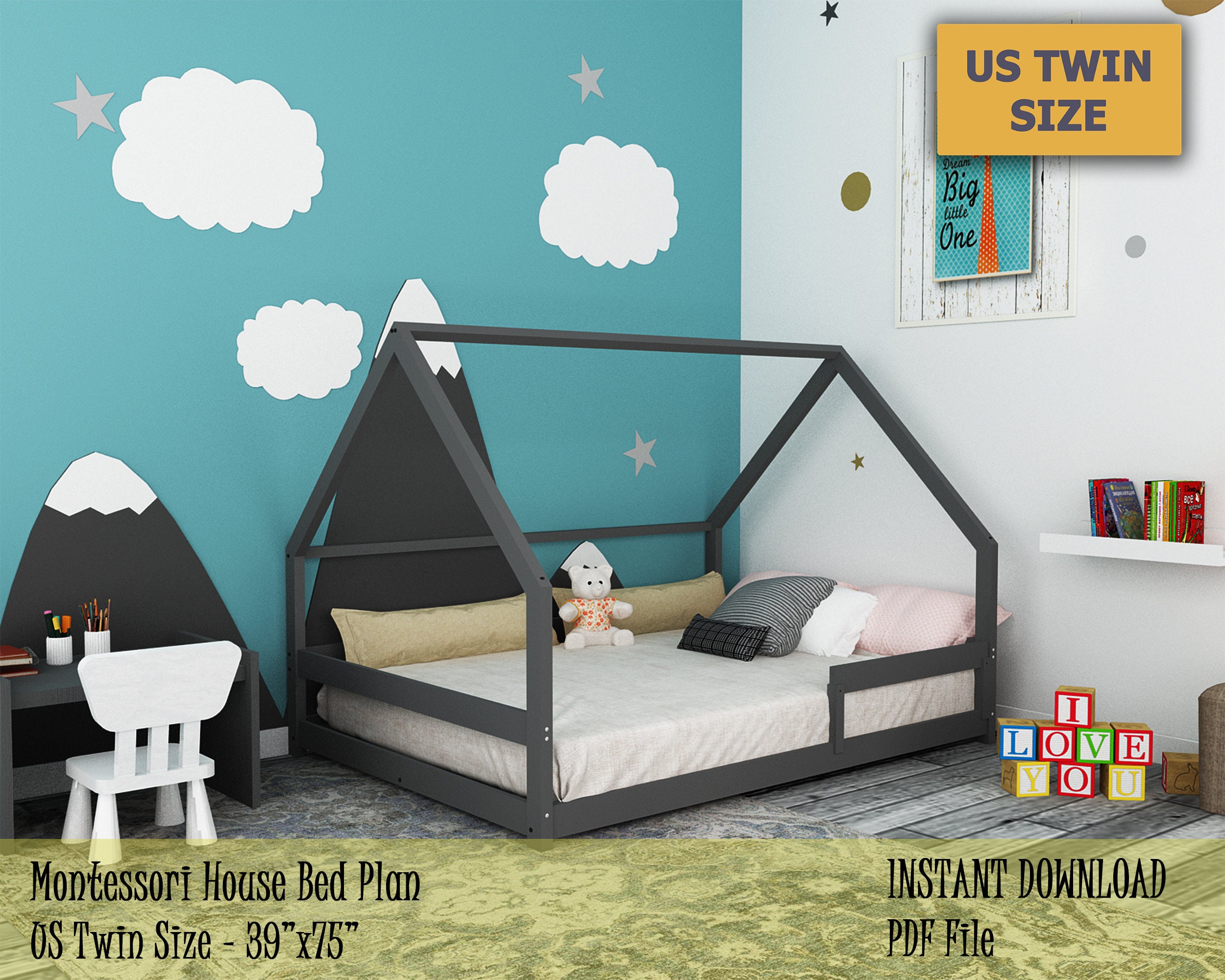 Montessori Bed Twin Bed Plan Toddler Bed House Bed Frame Etsy