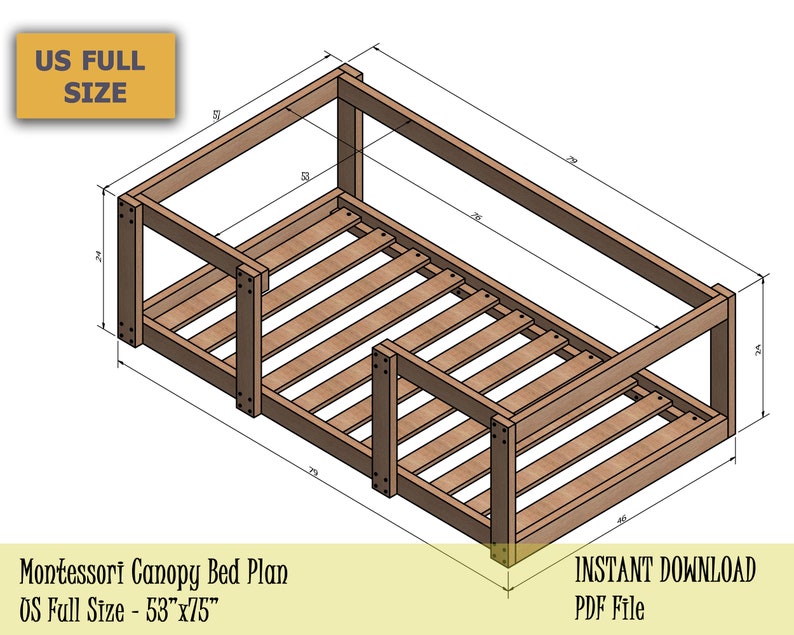 Montessori Bed Canopy Bed Plan Full Bed Frame DIY Toddler ...