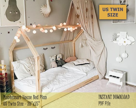 Toddler House Bed Frame Us Twin Size Montessori Bed Plan Etsy toddler house bed frame us twin size montessori bed plan easy and affordable diy wooden floor bed for kids bedroom