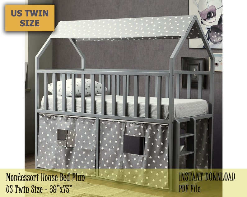 Toddler House Bunk Bed Plan Twin Size Bunk Bed Montessori Etsy UK