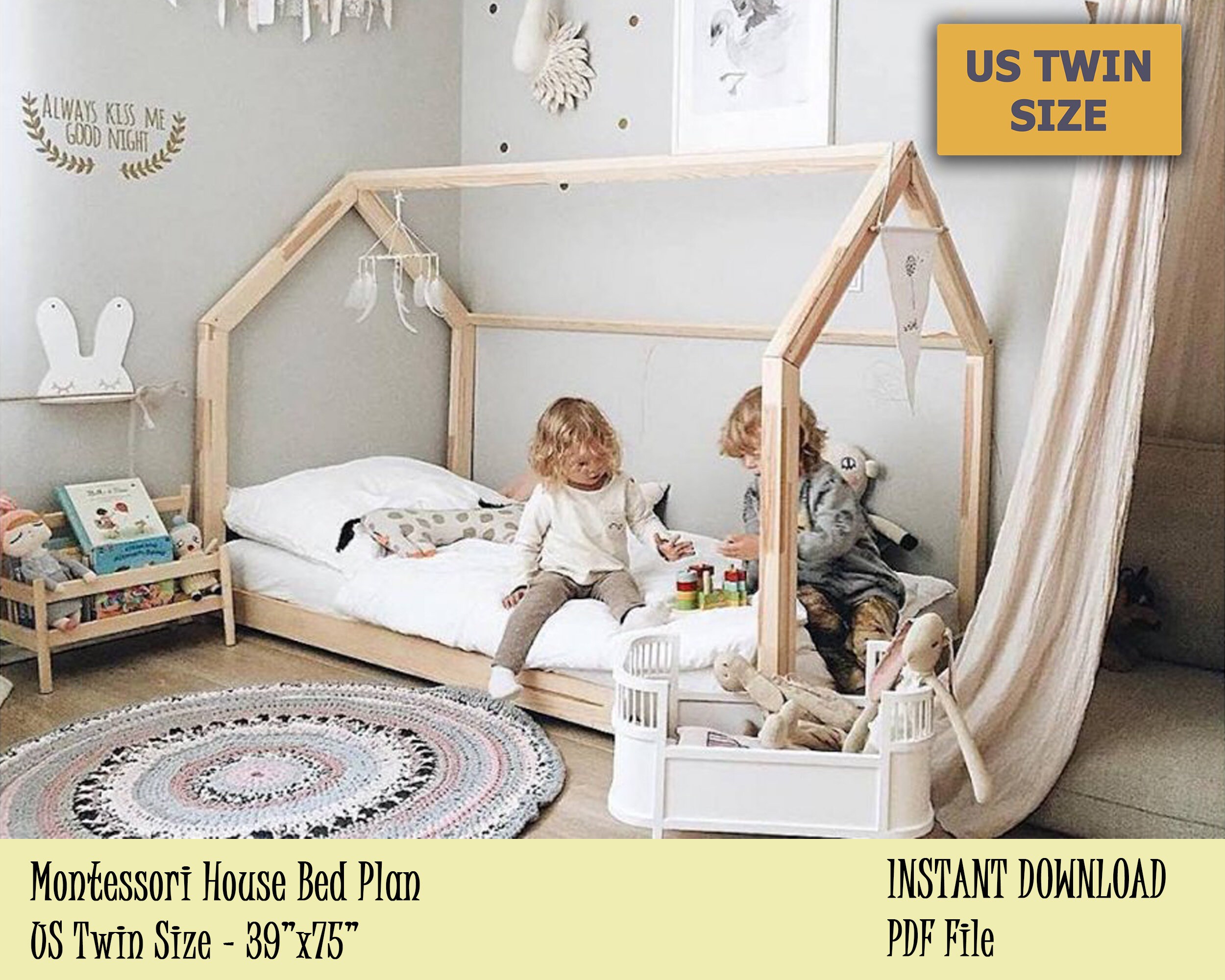 Kids House Bed Frame Plan US Twin Size Montessori Bed Easy Etsy UK