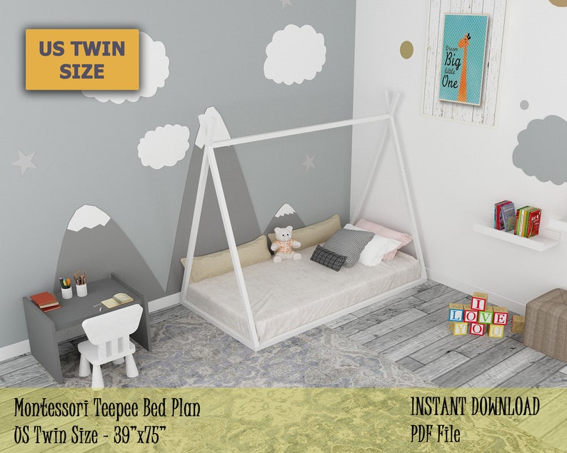 Montessori Teepee Bed Plan US Twin Size Kids Bed Frame ...