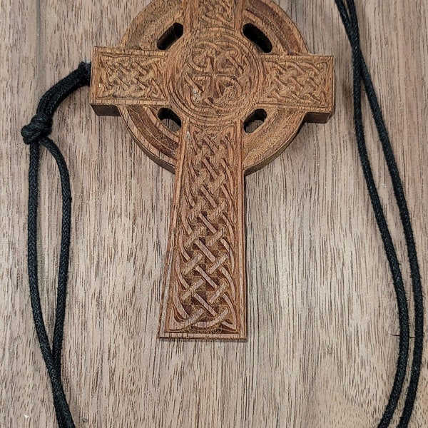 Celtic Cross Black Walnut Necklace Engraved Medium