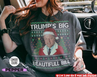 Political Christmas Shirt, Trump and Bill Clinton Ugly Sweater Style Tee