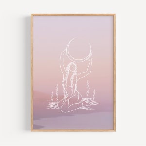 Crescent Moon Goddess Print | Spiritual Art | Divine Feminine