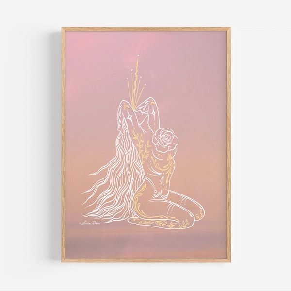 Rose Heart Goddess Print | Spiritual Decor | Divine Feminine Art