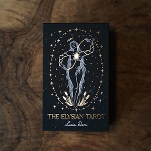 Elysian Tarot | Guldfolierad tarotlek med 78 kort | Guidebok ingår | Himmelska teman från grekisk mytologi