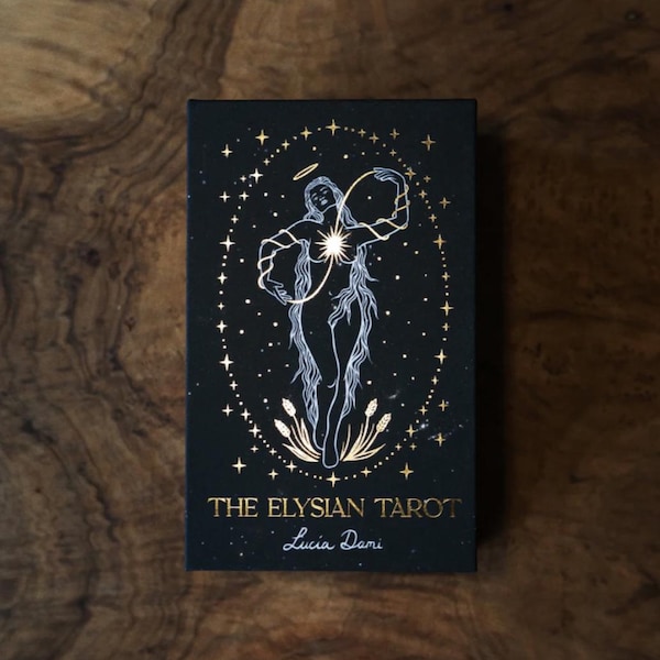 The Elysian Tarot | Gold Foiled 78 Card Tarot Deck | Guidebook Included | Celestial Greek Mythology Themes