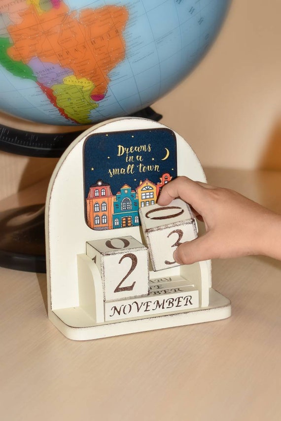 Wooden Block Calendar Desk Calendar Wood Wooden Perpetual Etsy