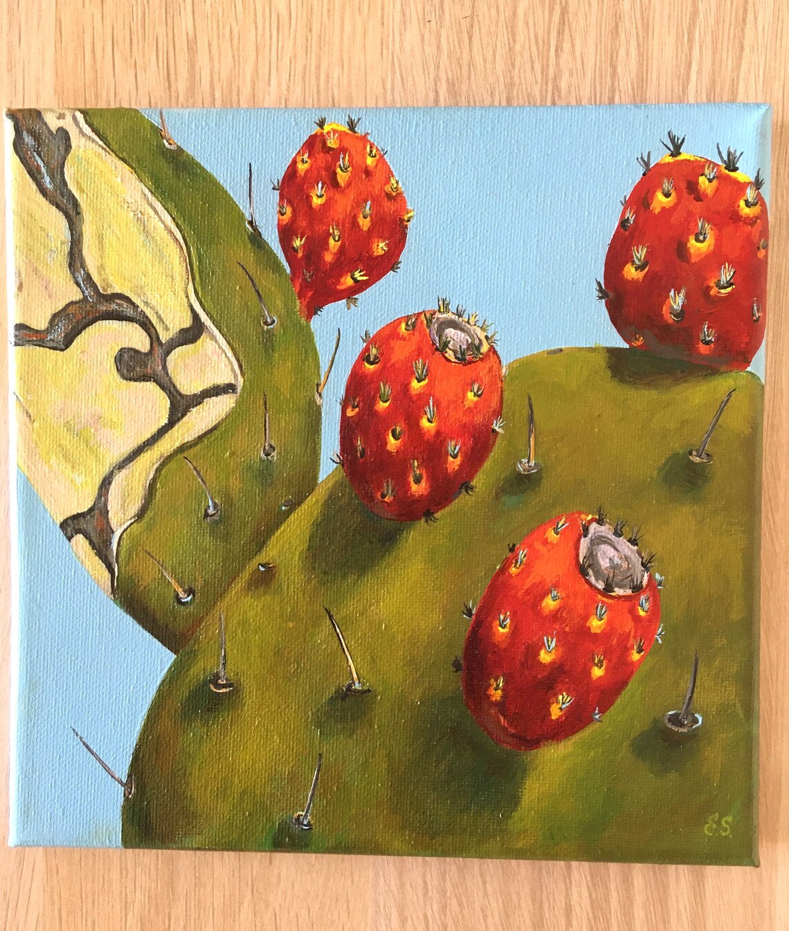 Prickly Pear Painting Cactus Original Art Realism WildFlowers | Etsy