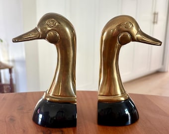 Vintage Solid Brass Duck Head Bookends | Mallard Bookends
