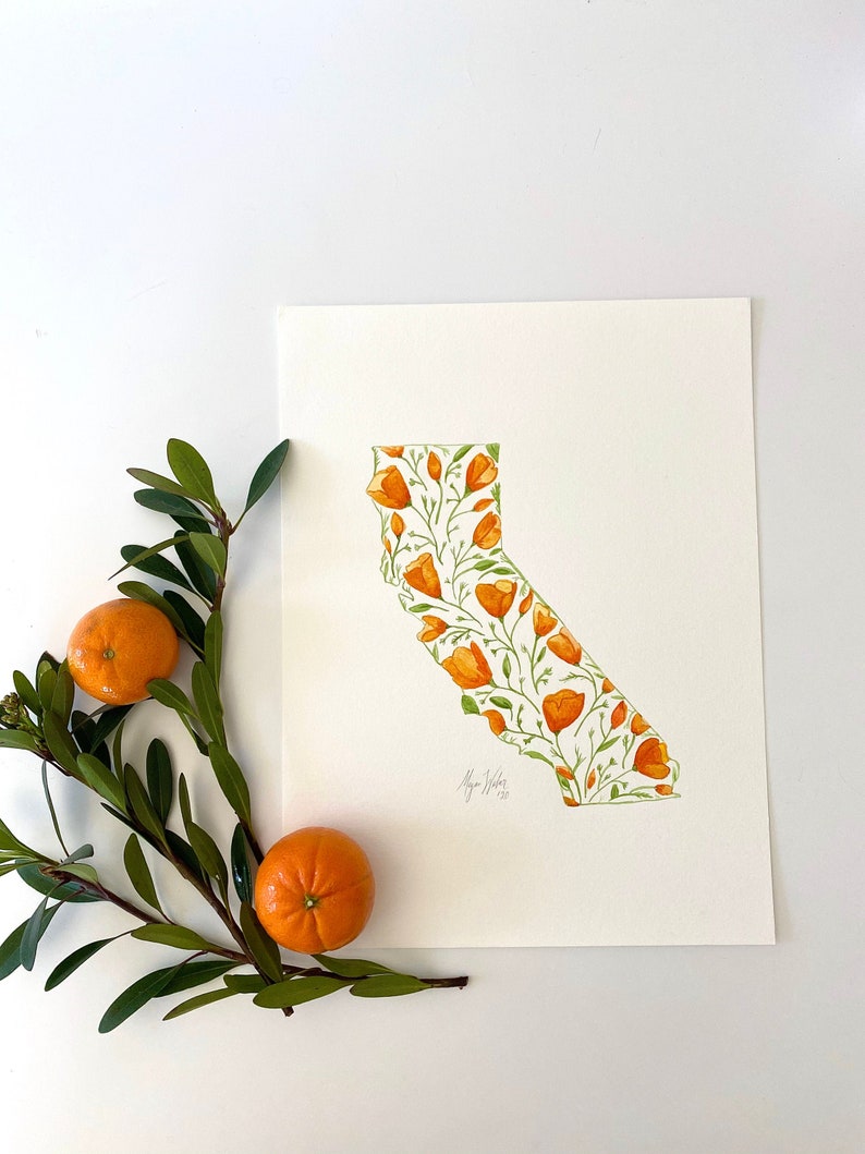 California Poppies Watercolor, California retailer Poppy Art, Poppy Watercolor, California State Art, California State Watercolor, California Flower