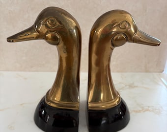 Vintage Solid Brass Duck Head Bookends | Mallard Bookends