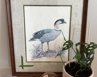 Vintage Framed Goose Print by Dale C Thompson - Hawaiian Goose Art - Vintage Goose