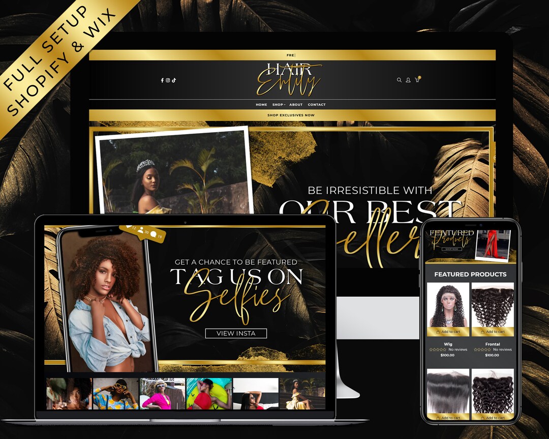Custom Shopify Website Design With a Chic Gold and Black Theme - Etsy
