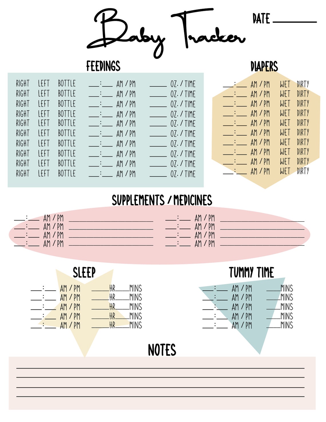Printable Daily Baby Tracker Everyday Infant Logs for - Etsy