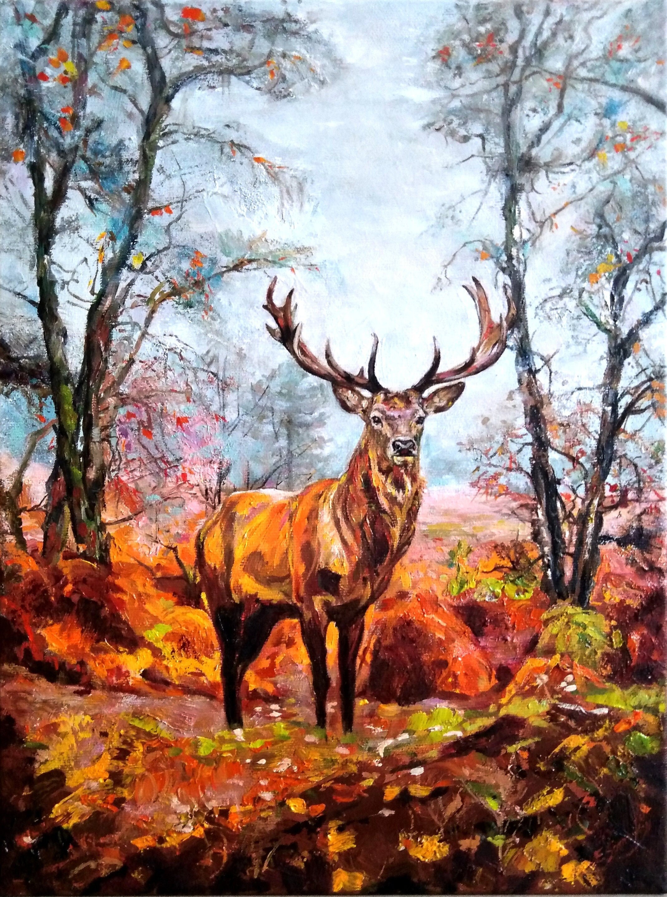 Original deer stag oil painting on canvas forest nature Etsy