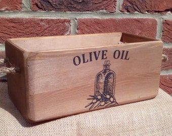 Lovely Large size vintage style OLIVE OIL rustic wooden storage box with rope handles. A fab gift idea or treat yourself to one!