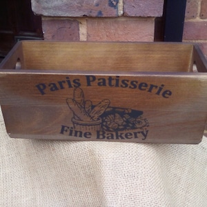 Gorgeous rustic wooden PARIS PATISSERIE storage box. 28cm x 11 cm.