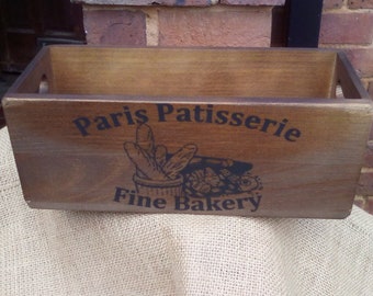 Gorgeous rustic wooden PARIS PATISSERIE storage box. 28cm x 11 cm.