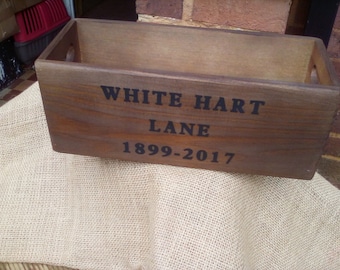 Lovely rustic wooden storage box with WHITE HART LANE 1899-2017 Makes a great Christmas /birthday gift box for Spurs football fans!