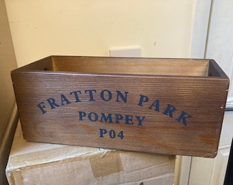 FRATTON PARK wooden football storage box/crate in a medium oak finish. Lovely gift for Portsmouth fans!
