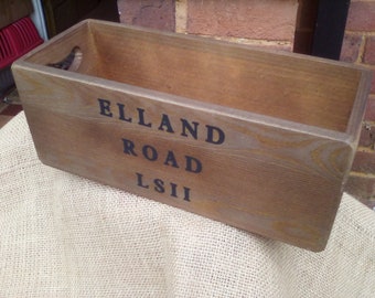 Rustic wood storage box Elland Road Top Christmas gift for Leeds football fans