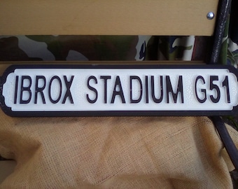IBROX STADIUM G51 retro style football wooden street sign. Gift for a Rangers fan. Man cave. Wall decor. Size 47 X 11 CM.
