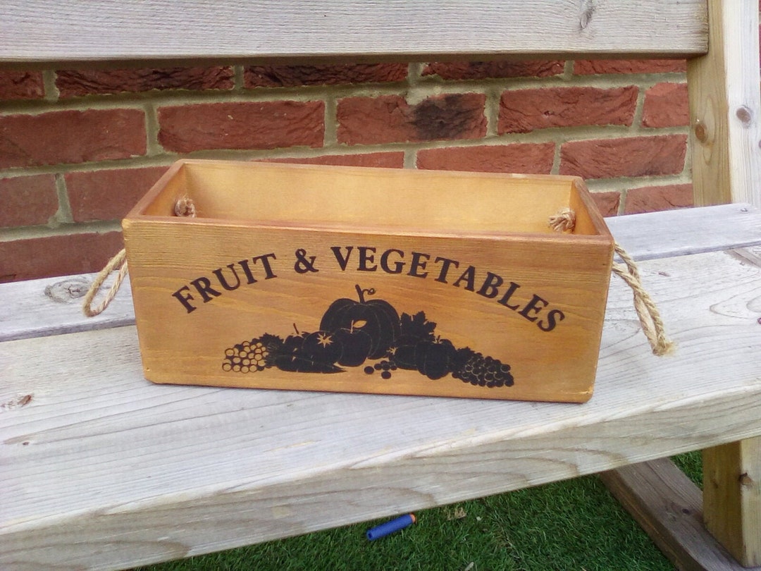 Rustic Fruit Box FRUIT & VEGETABLES. Rustic Wooden Storage Box. Looks Great in Your ...